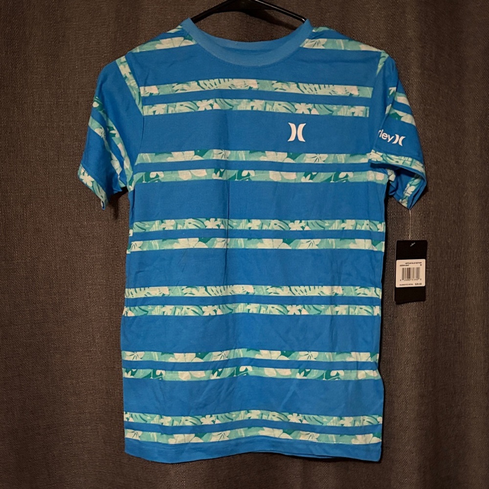 Hurley Men’s Blue Tropical Stripe Crew Tee